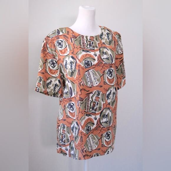NWT Vintage ‘90s Heritage Road Terracotta Print Relaxed Fit Short Sleeve Blouse - Picture 5 of 8